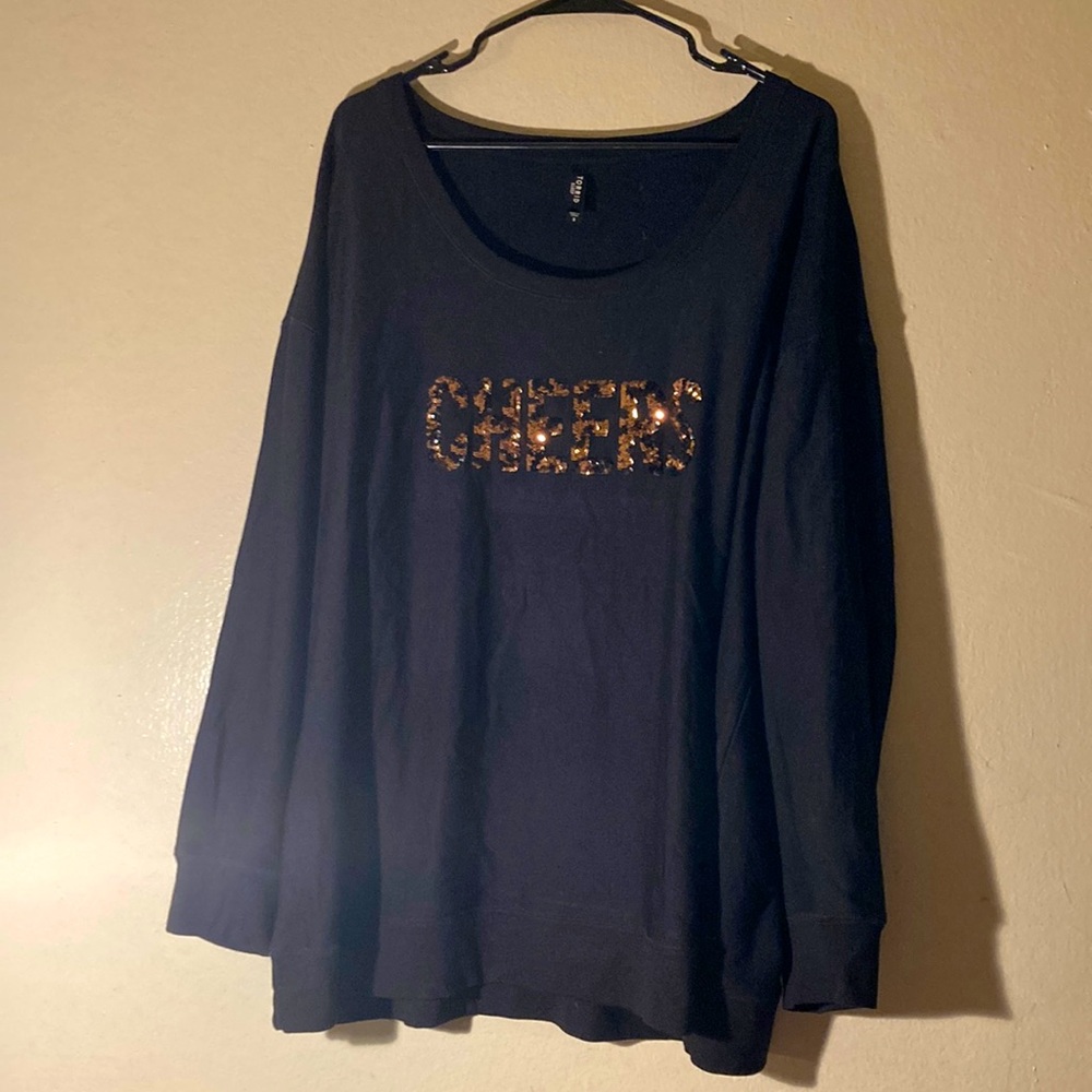 Torrid Sleep Cheers Embroidered Gold & Black Sequins Sweater Women Size 3x